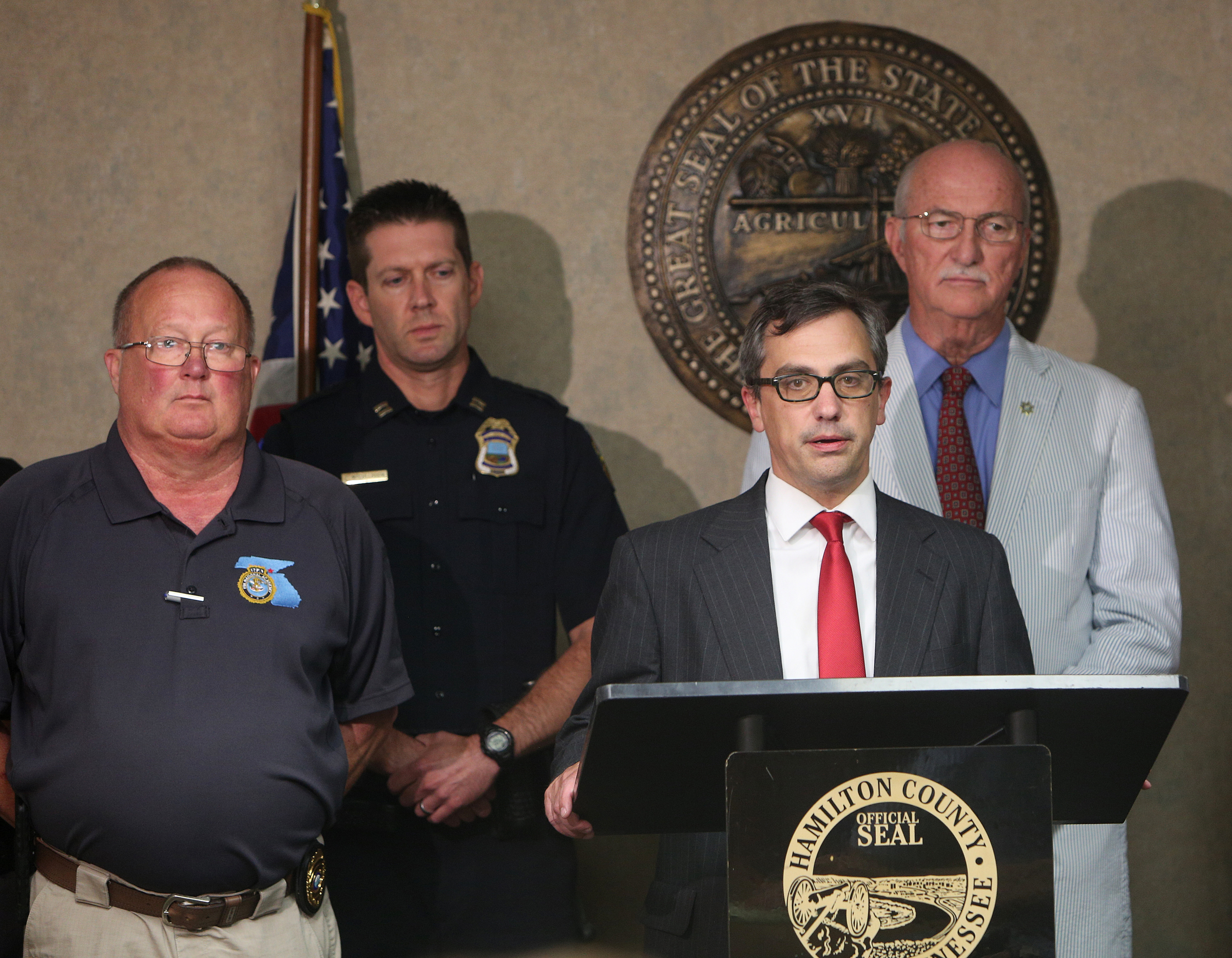 District Attorney General Neal Pinkston gives a statement about the 2009 murder of Franklin Augustus ҋookieӠBonner during a press conference at the Newell Towers Tuesday, June 12, 2018 in Chattanooga, Tennessee. This week the Hamilton County Grand Jury returned indictments of felony murder robbery and especially aggravated robbery against Mallory Aunte Vaughn in the 2009 homicide of Franklin Augustus ҋookieӠBonner.