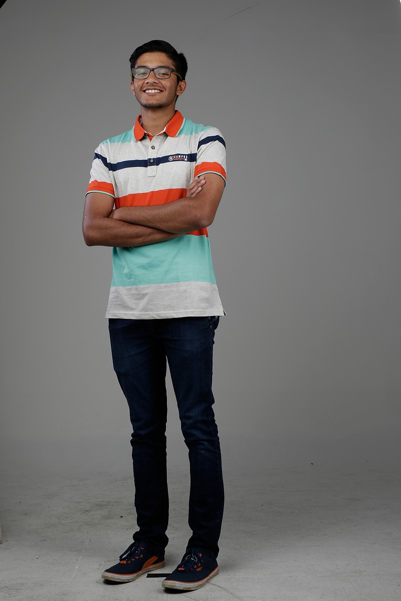 Red Bank High School valedictorian Shikhar Baheti poses for a portrait in the Times Free Press studio on Thursday, May 17, 2018, in Chattanooga, Tenn. 