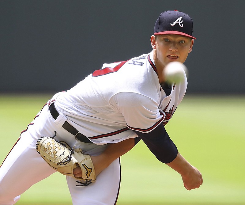 Atlanta's Mike Soroka pitches during the first inning of Wednesday's game against the New York Mets. Soroka had a no-hitter through the seventh inning of his first start since returning from an injury that had sidelined him since last month.