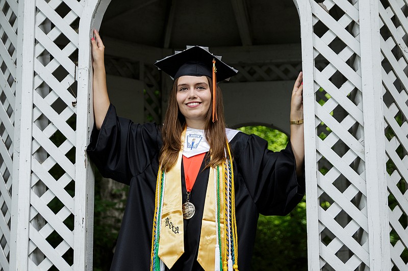 LaFayette High School valedictorian Lauren Pike poses for a portrait outside the historic Marsh House in LaFayette, Georgia.