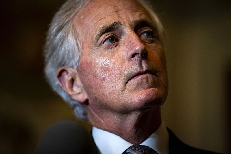 Tennessee Sen. Bob Corker speaks with reporters after he and other members of the Senate Foreign Relations Committee met with Canada's foreign affairs minister in Washington on Wednesday. (Al Drago/The New York Times)