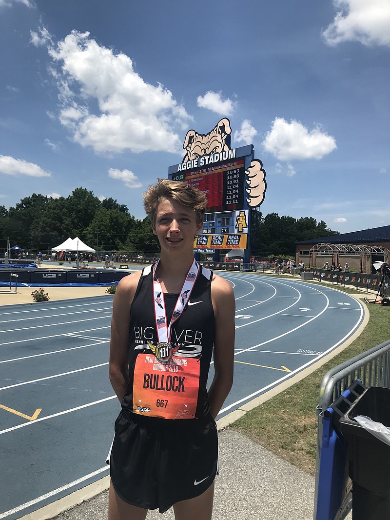 Red Bank High School rising senior Cole Bullock stands beside the track at North Carolina A&T in Greensboro, where Friday he won the New Balance Emerging Elite national mile.