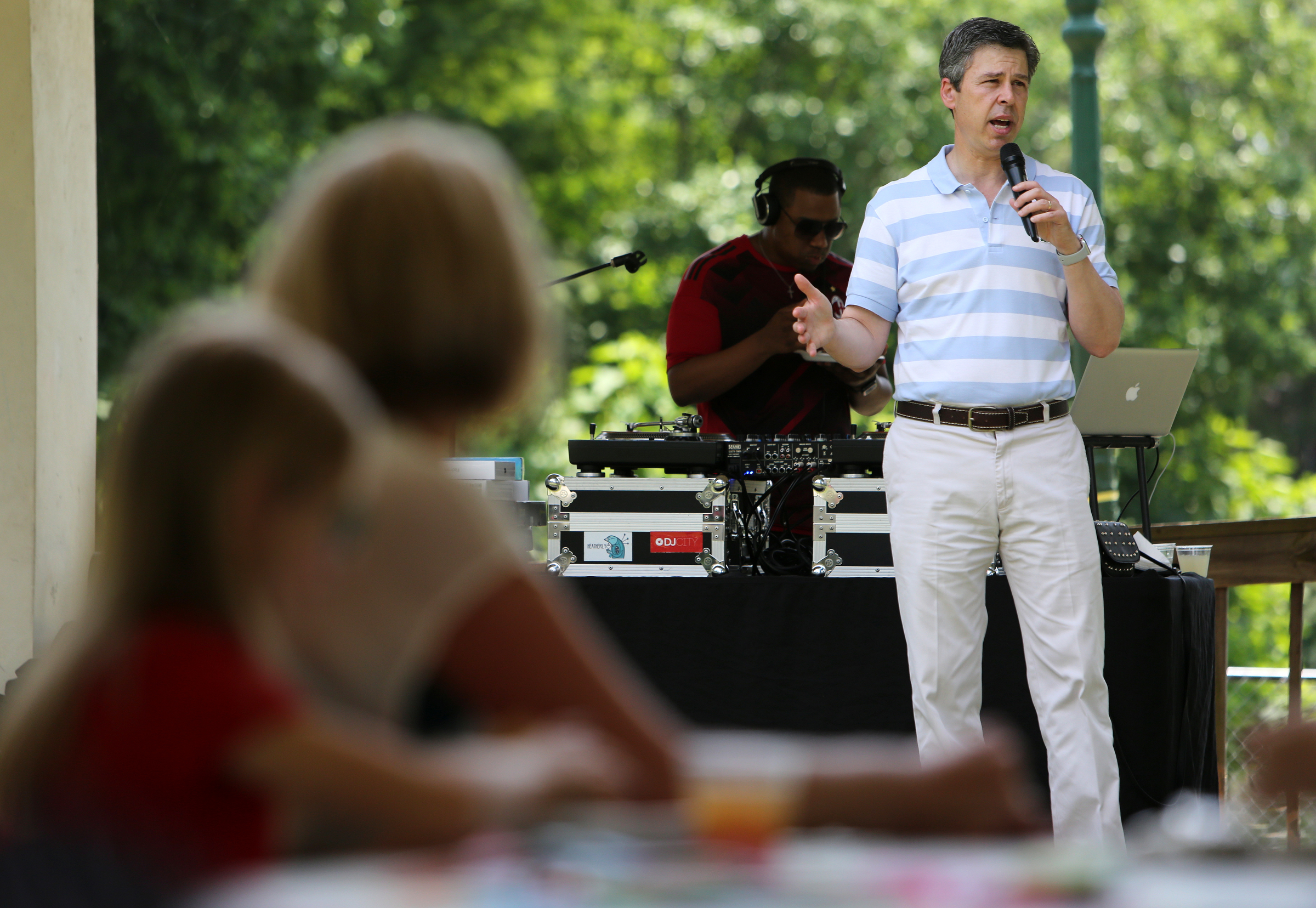 Chattanooga Mayor Andy Berke speaks at a celebration event for Tech Goes Home Sunday, June 17, 2018 at East Lake Park in Chattanooga, Tennessee. Tech Goes Home, which offers program for adults and children, celebrated a milestone of 3,000 graduates Sunday.