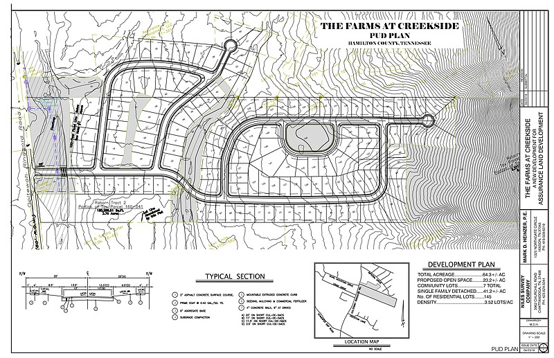 Proposed plans for a new housing development on Ooltewah-Ringgold Road show 145 residential lots and 23 acres of open space. (Contributed graphic by Dwell Designed Construction)