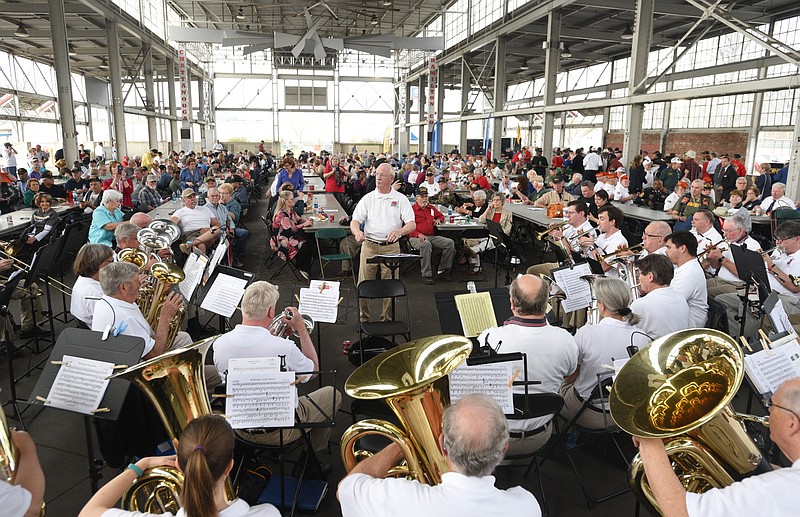 The Jericho Brass performs Monday, March 27, 2017, during a Welcome Home celebration for Vietnam veterans at the First Tennessee Pavilion.