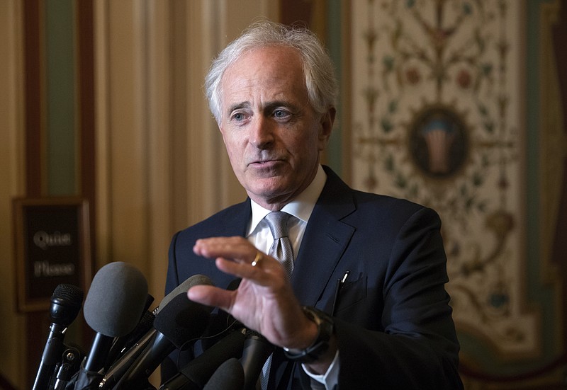 Senate Foreign Relations Committee Chairman Bob Corker, R-Tenn., speaks to reporters after meeting with Canada's Minister of Foreign Affairs Chrystia Freeland on Capitol Hill in Washington, Wednesday, June 13, 2018.