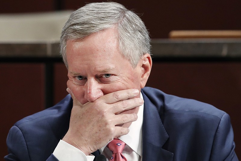 Rep. Mark Meadows, R-N.C., listens during questioning of Department of Justice Inspector General Michael Horowitz during a joint House Committee on the Judiciary and House Committee on Oversight and Government Reform hearing examining Horowitz's report of the FBI's Clinton email probe, on Capitol Hill on Tuesday. (AP Photo/Jacquelyn Martin)