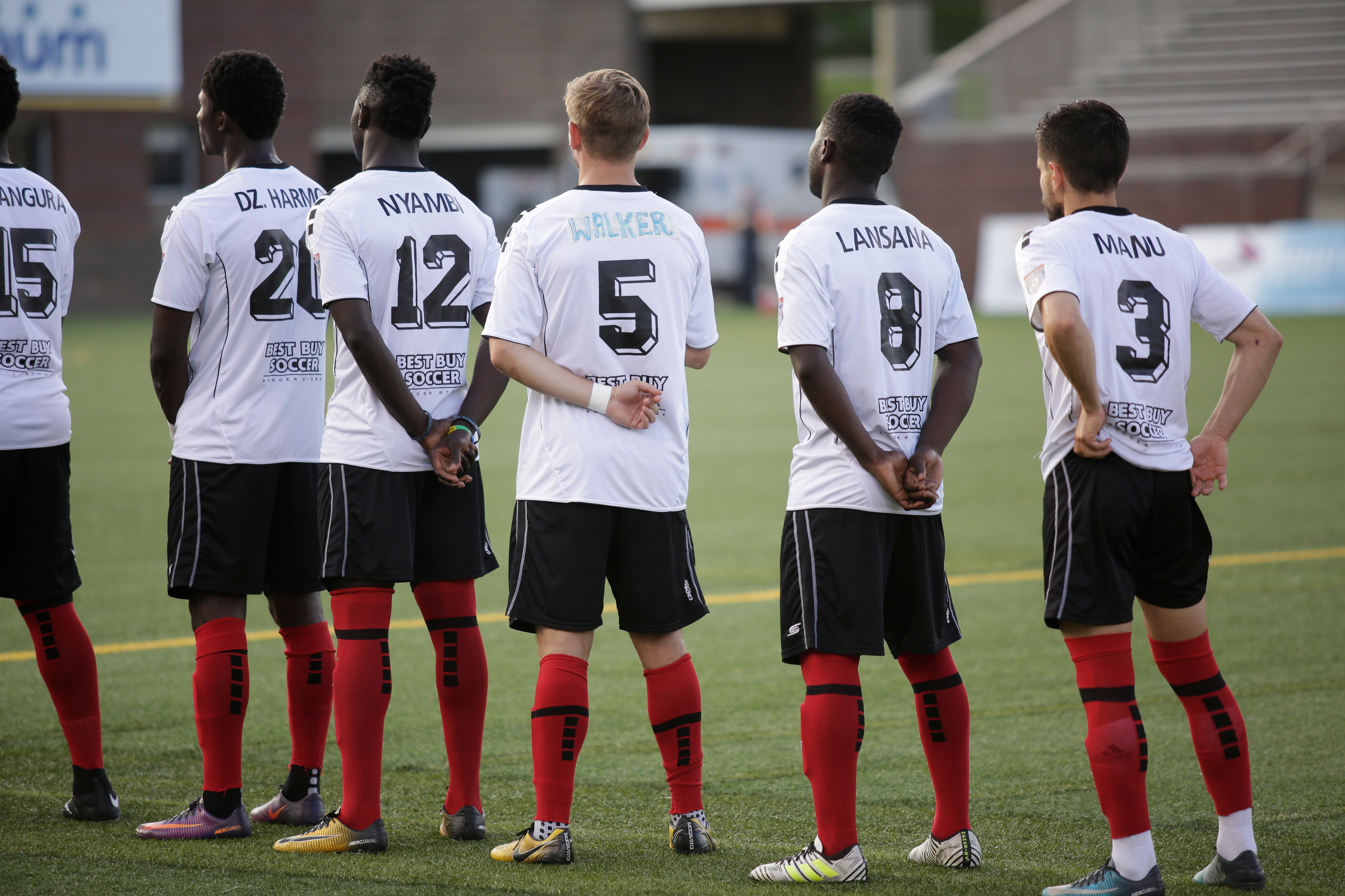 Atlanta player Aaron Walker wears a jersey with a hand-written nameplate during Chattanooga FC's soccer match against the Atlanta Silverbacks at Finley Stadium on Wednesday, June 20, 2018, in Chattanooga, Tenn.