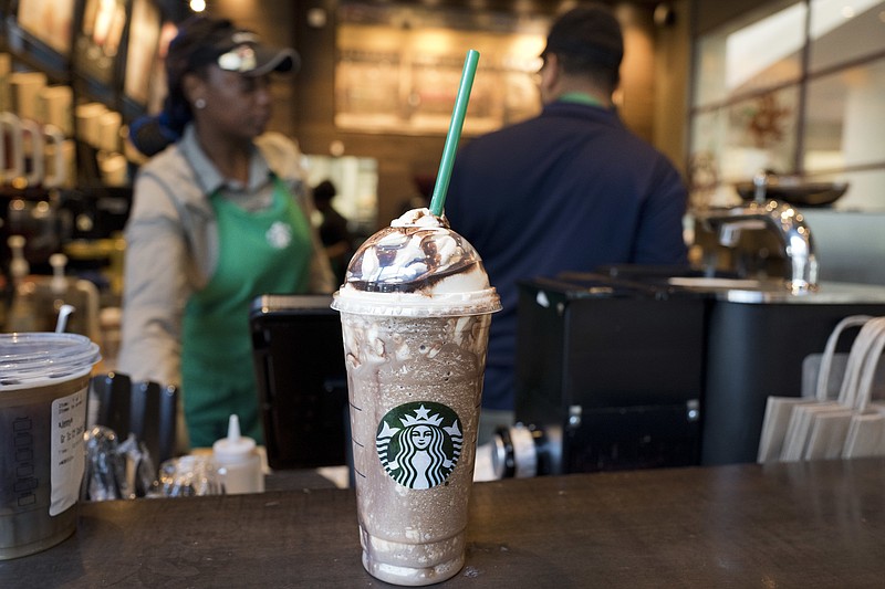 A Venti Mocha Frappuccino is displayed at a Starbucks, Wednesday, June 20, 2018, in New York. The 24 fluid ounces drink has 520 calories, according to Starbucks.