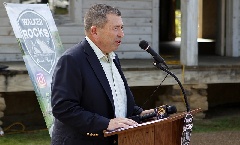 Robert Wardlaw, economic and community development director for Walker County, speaks during the launch of the "Walker Rocks" initiative at Lee & Gordon's Mill on Wednesday, June 20, 2018, in Chickamauga, Ga. The initiative is designed to promote the outdoor actives available in Walker County.