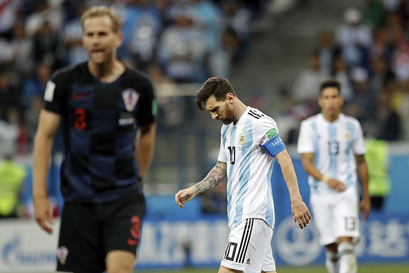 Argentina's Lionel Messi looks down after Croatia's Luka Modric, not pictured, scored to make it 2-0 in their Group D match at the World Cup on Thursday in Nizhny Novgorod, Russia. Croatia won 3-0 and is moving on to the knockout stage.