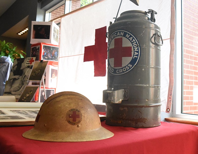 Antique Red Cross equipment rests on a table at The Chattanoogan Wednesday during the 2017 CHI Memorial Heroes Luncheon. The Red Cross celebrates 100 years.