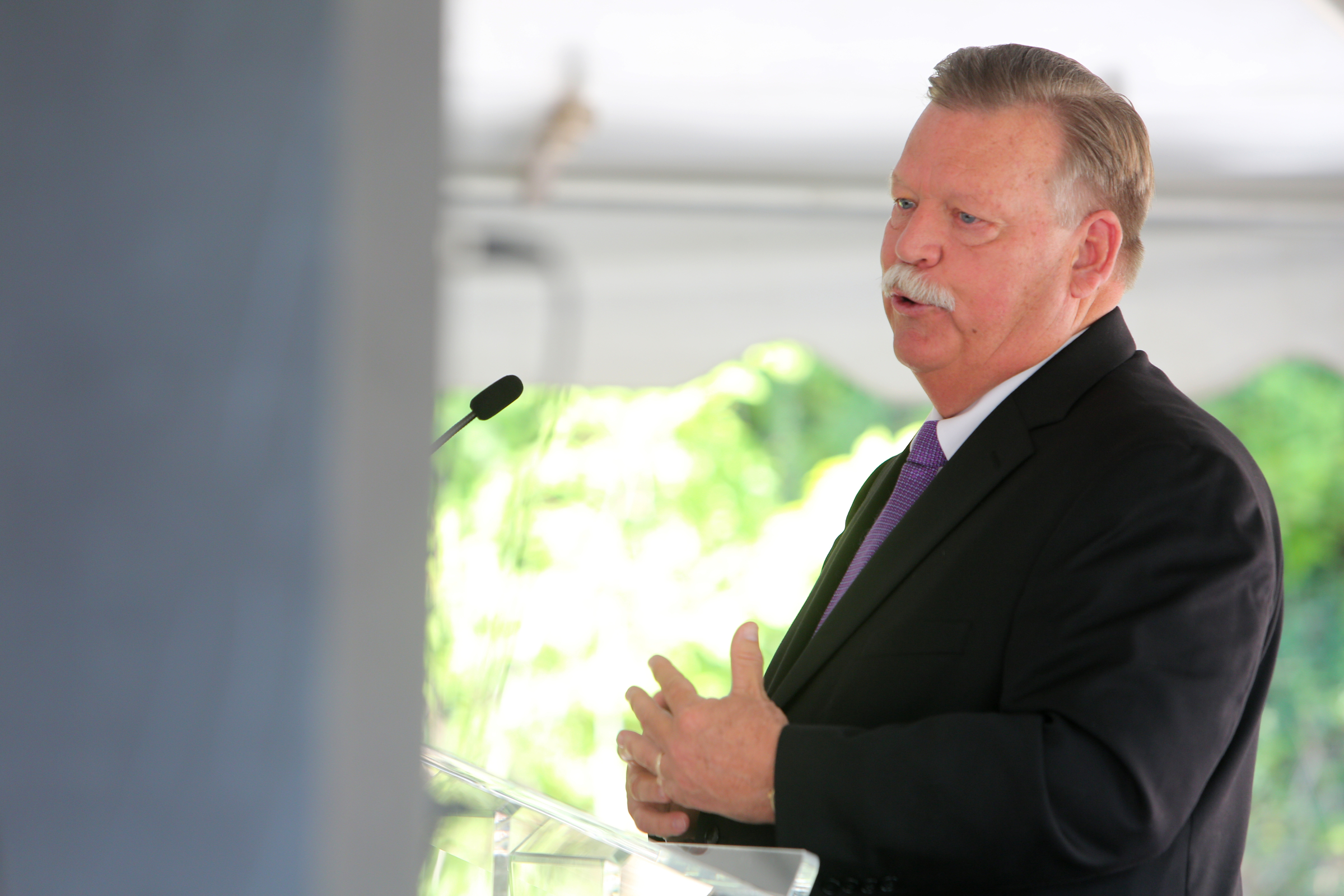 Hamilton County Mayor Jim Coppinger speaks during a unveiling ceremony Friday, June 22, 2018 on Lookout Mountain in Tennessee. Coppinger praised Ruby Falls officials and employees for their work on the project.