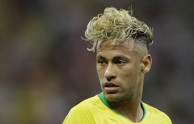 Brazil's Neymar looks on during the group E match between Brazil and Switzerland at the 2018 soccer World Cup in the Rostov Arena in Rostov-on-Don, Russia, Sunday, June 17, 2018. (AP Photo/Felipe Dana)