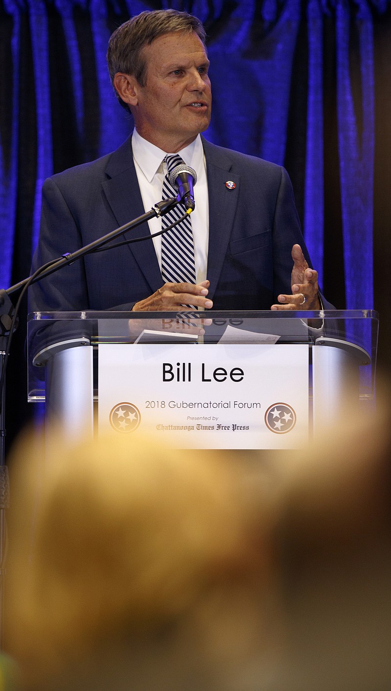 Gubernatorial candidate Bill Lee speaks during a forum hosted by the Chattanooga Times Free Press in the Tennessee Room at the University Center on the campus of the University of Tennessee at Chattanooga on Monday, June 25, 2018 in Chattanooga, Tenn.