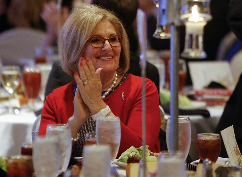 Gubernatorial candidate Diane Black applauds during the Hamilton County Republican Party's annual Lincoln Day Dinner at The Chattanoogan on Friday, April 27, 2018 in Chattanooga, Tenn.