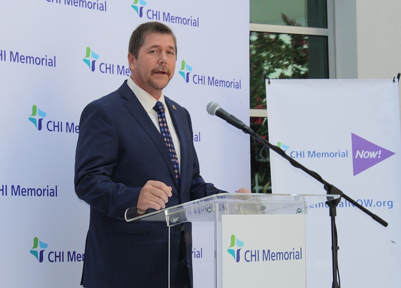 Catoosa County Commission Chairman Steven Henry speaks during a news conference at CHI Memorial Parkway on Monday, June 25, 2018, in Ringgold, Ga. CHI Memorial announced at the news conference that Erlanger Health System could impede its efforts to provide full-service cancer treatment in North Georgia by appealing a decision by state regulators to approve CHI Memorial's application to upgrade services at its Ringgold facility.