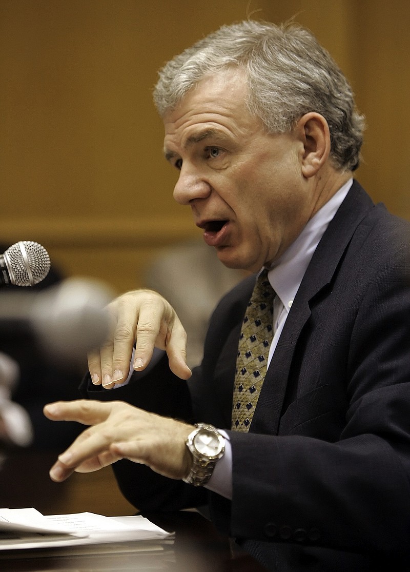 Dr. Bill Fox, director of the University of Tennessee Center for Business and Economic Research, answers questions during the State Funding Board meeting on Wednesday, Nov. 30, 2005, in Nashville, Tenn. (AP Photo/Mark Humphrey)