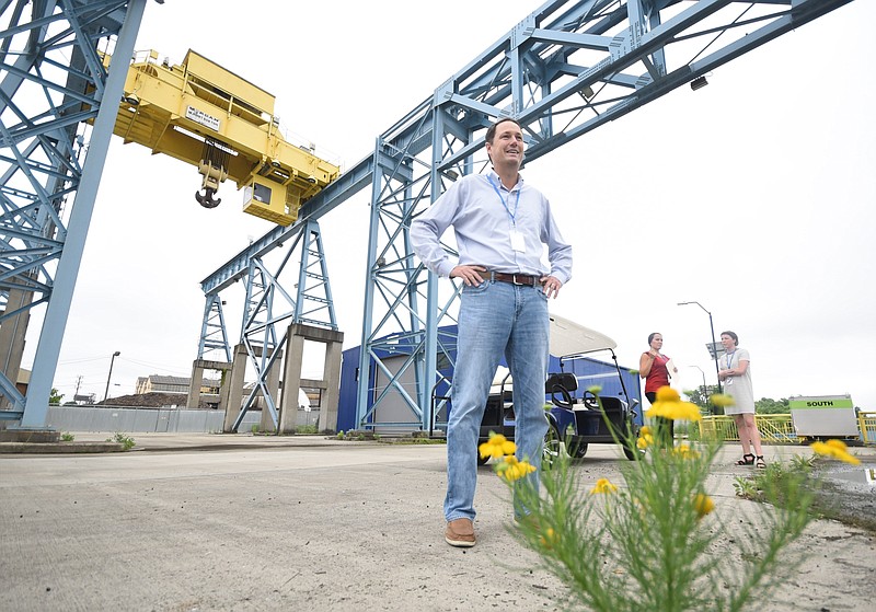 Jimmy White, president of Urban Story Ventures, LLC, talks of the possibilities for usage of the largest crane on the Tennessee River at the former Alstom property.