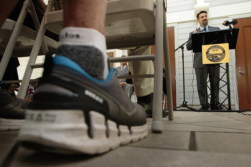 In this file photo, Chattanooga Sports Committee President Tim Morgan talks during a news conference in 2015 at Coolidge Park. Morgan is one of the five members selected to serve on the board for Collegedale's Parks and Recreation Foundation.