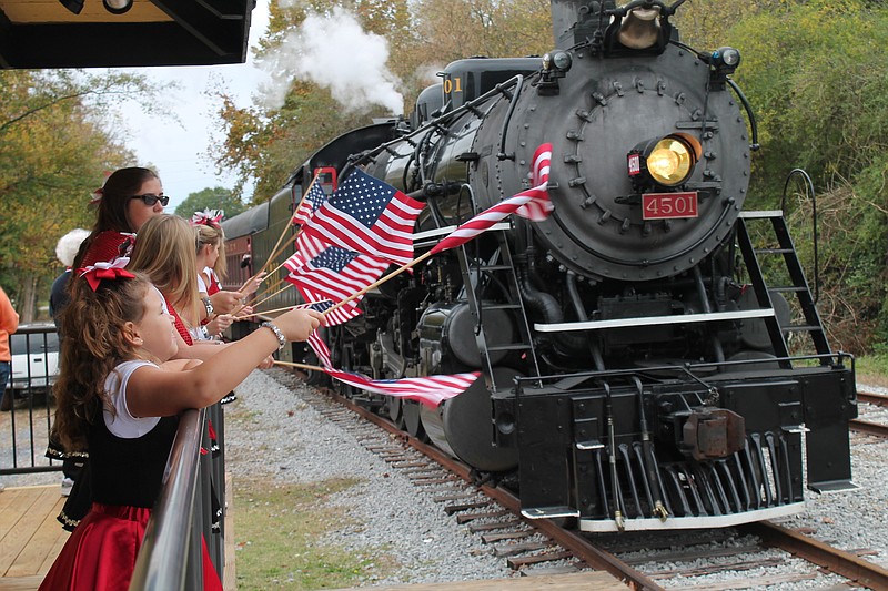 A highlight of Summerville, Georgia's patriotic party is the arrival of the Tennessee Valley Railroad Museum's passenger train and the turning of its engine on the Summerville turntable.