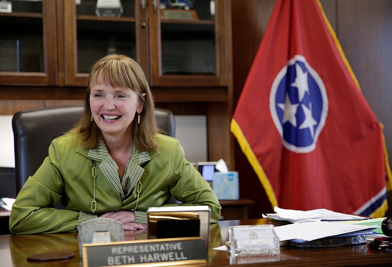 Tennessee House Speaker Beth Harwell, who is running to be the GOP's 2018 candidate for governor, talks in her office in the Cordell Hull Building on Wednesday, April 4, 2018, in Nashville, Tenn.