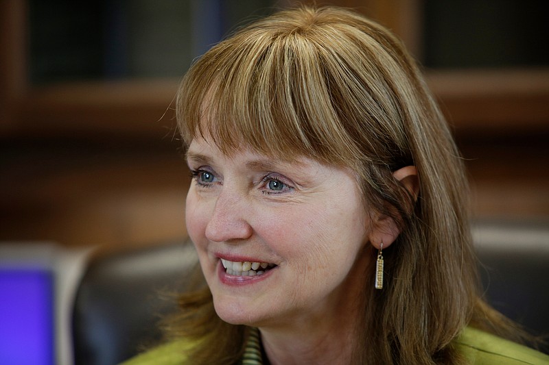 Tennessee House Speaker Beth Harwell, who is running to be the GOP's 2018 candidate for governor, talks in her office in the Cordell Hull Building on Wednesday, April 4, 2018, in Nashville, Tenn.