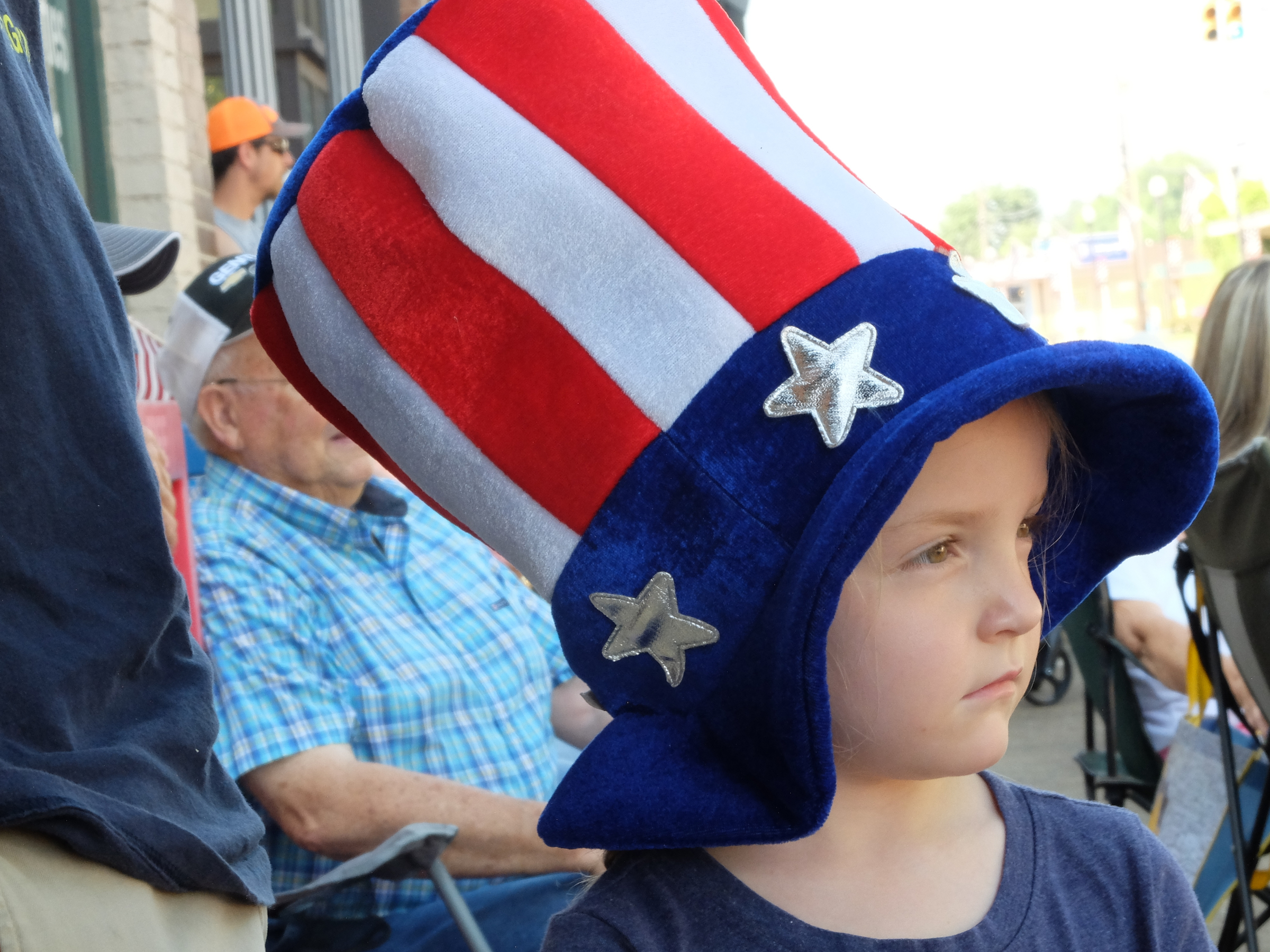 Rosie Lyles sports her decorative hat at the annual Fourth of July parade Wednesday in downtown Dunlap.