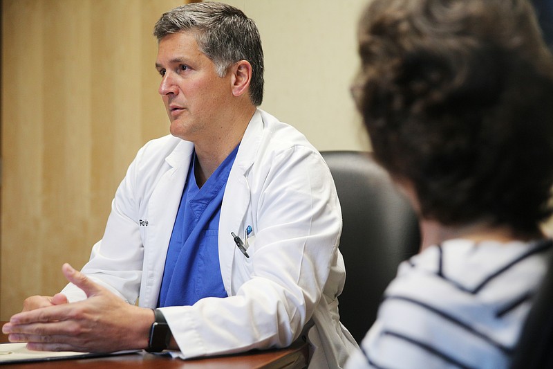 Dr. Rob Headrick, chief of thoracic surgery at CHI Memorial Hospital, talks about seeing a larger number of women non-smokers with lung cancer Tuesday, July 3, 2018 in the CHI Memorial Thoracic Surgery office at the Surgical Specialties Building in Chattanooga, Tennessee. Headrick has been pushing for more funding to be allocated to research the topic and has traveled to Washington D.C. to do so.