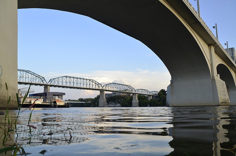 The Walnut Street walking bridge spans the Tennessee River in Chattanooga, Tenn., on Monday, September 1, 2014.