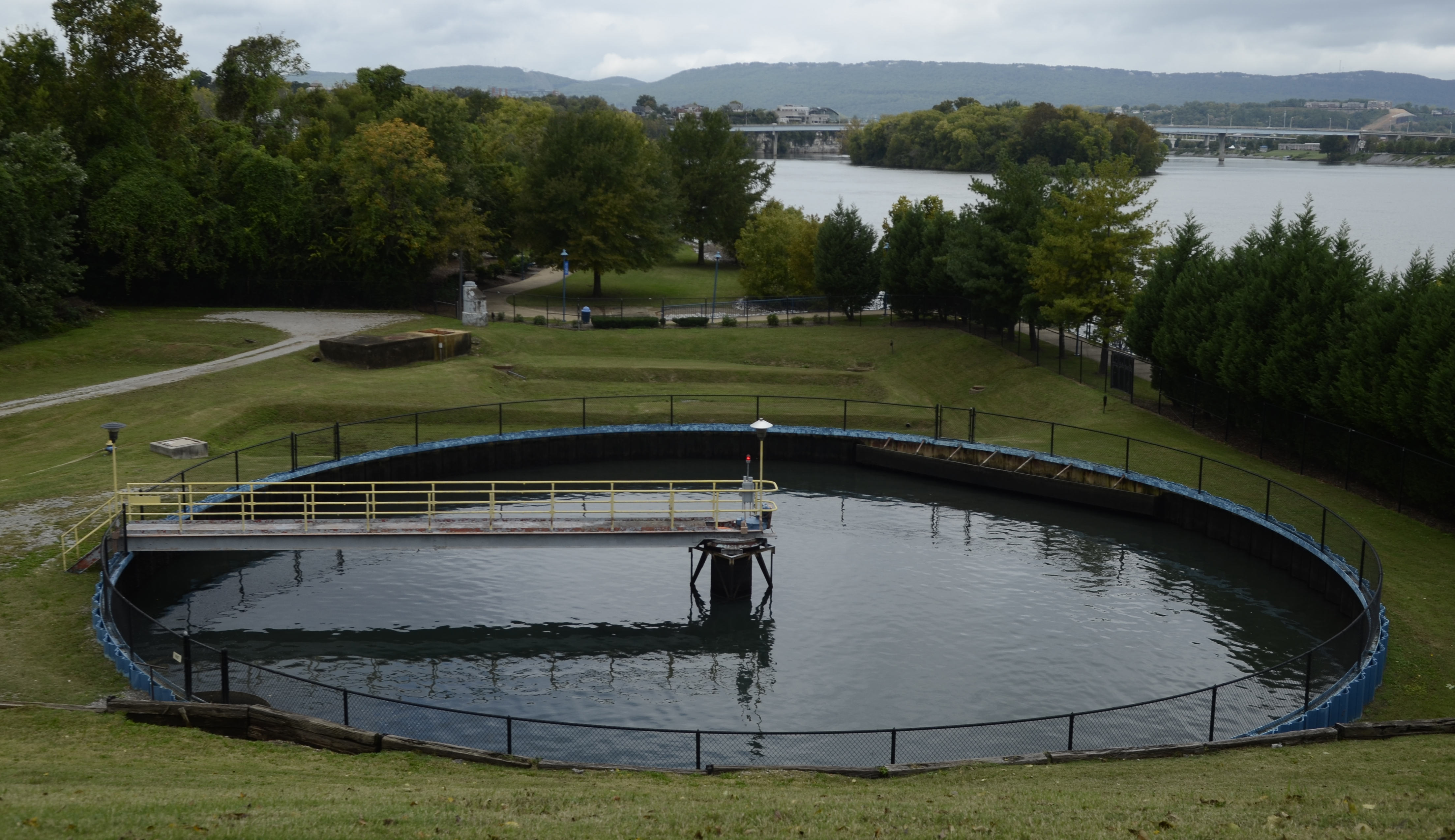 A sludge tank is seen at the Tennessee American Water Company's Citico water treatment plant next to the Tennessee River in downtown Chattanooga.