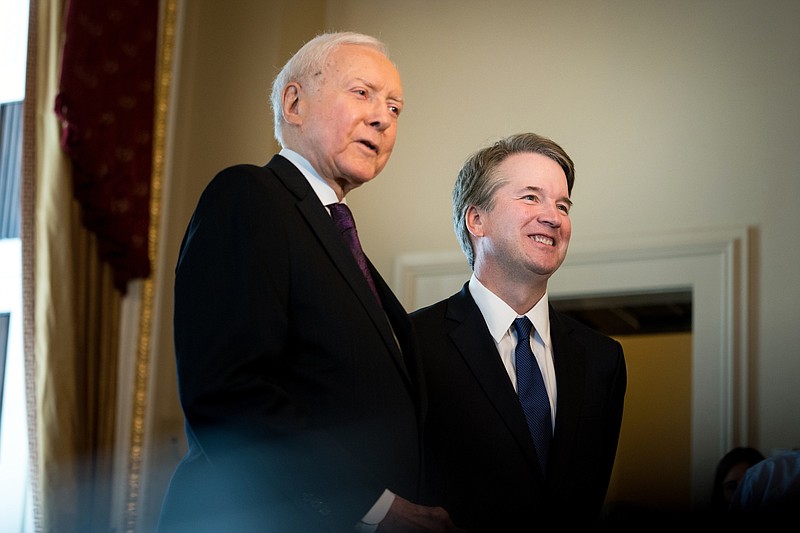 Sen. Orrin Hatch, R-Utah, meets with Brett Kavanaugh, President Donald Trump's Supreme Court nominee, on Capitol Hill in Washington on Wednesday. (Erin Schaff/The New York Times)