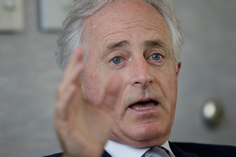 U.S. Sen. Bob Corker talks with the Times Free Press editorial board in the Chattanooga Times Free Press offices on Thursday, May 3, 2018, in Chattanooga, Tenn. 