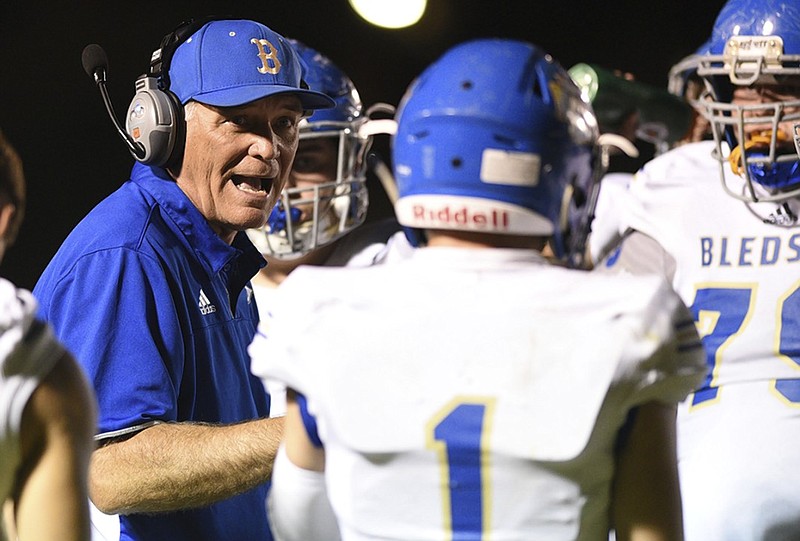 Dennis Therrell, shown during Bledsoe County High School's football game at Tyner last September, resigned as the Patriots' head coach on Thursday, leaving the program without a leader with the season a month away.