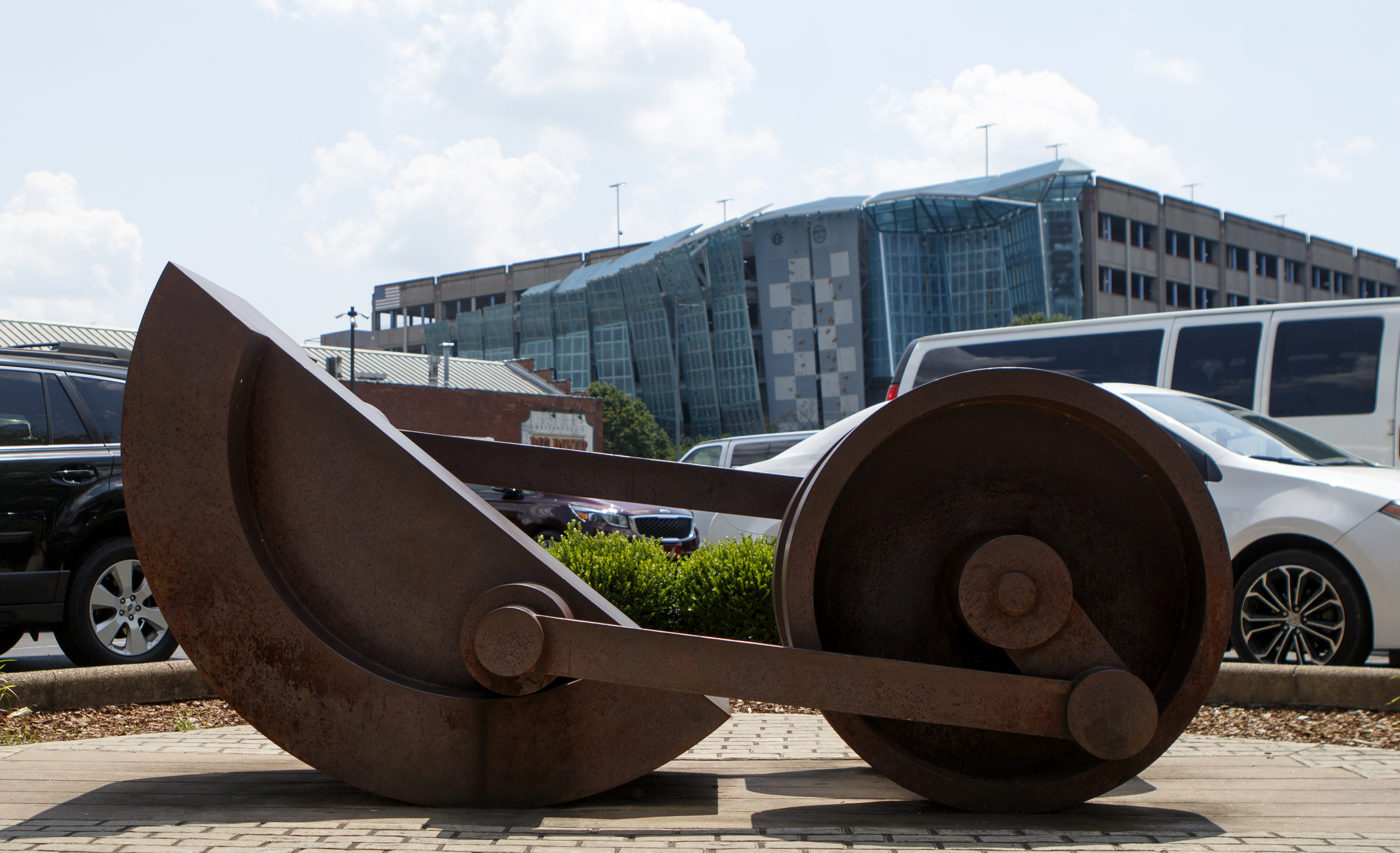 "Atrack" by John Davis sits on the corner of Market Street and Aquarium Way downtown on Wednesday, July 11, 2018 in Chattanooga, Tenn.