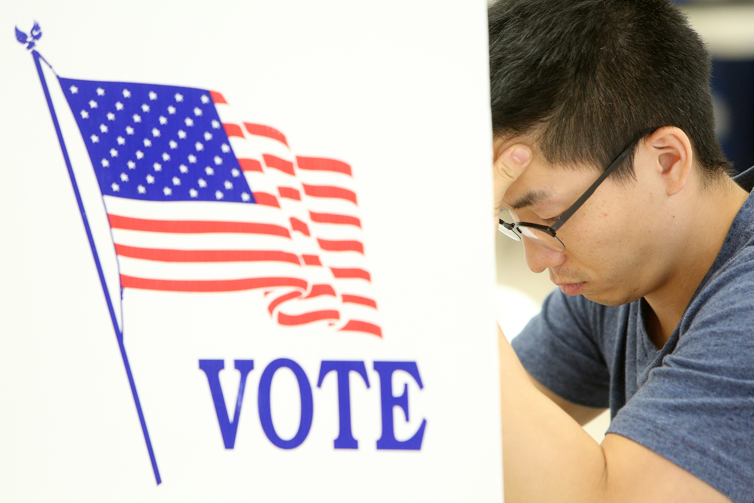 Nate Park of Chattanooga, Tennessee, fills out his ballot during early voting at the Hamilton County Election Commission Friday, July 13, 2018 in Chattanooga. Park said he recently moved to Chattanooga from North Carolina, and this was his first time voting in Hamilton County.