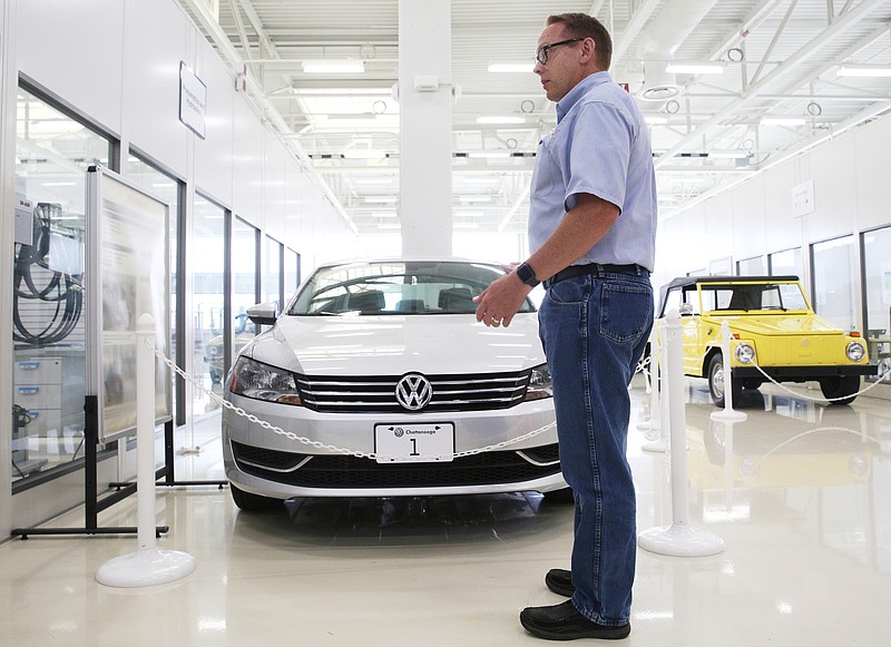 Ron Pankratz, senior manager of employee services at Volkswagen, talks about the first Passat that came off the line at the Volkswagen Plant during an interview Wednesday, July 11, 2018 in Chattanooga, Tennessee. Volkswagen is marking its 10th year since announcing it was coming to Chattanooga.