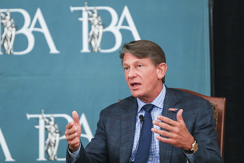 Gubernatorial candidate Randy Boyd, a Knoxville entrepreneur and former state economic development commissioner, speaks Thursday, June 14, 2018 during the forum that included four of the six major gubernatorial candidates. Russell served as moderator of the forum at The Peabody Hotel. The forum is sponsored by The Commercial Appeal and Tennessee Bar Association. (Brad Vest/The Commercial Appeal via AP)