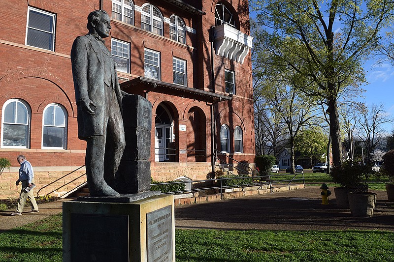 A statue of William Jennings Bryan stands on the south lawn of the Rhea County Courthouse in Dayton, Tennessee.