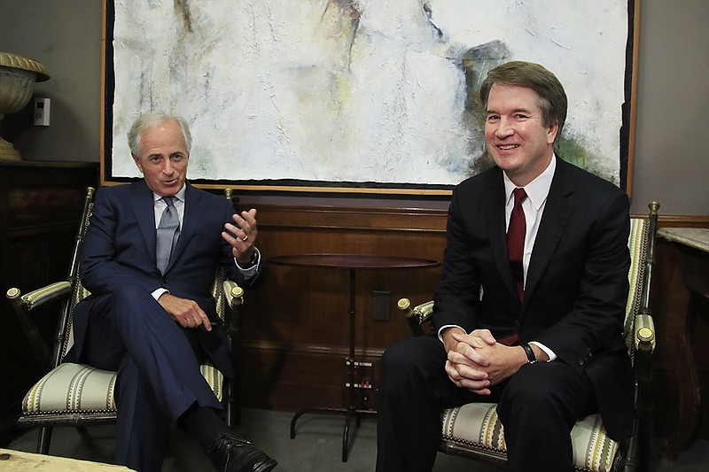 Supreme Court nominee Brett Kavanaugh, right, meets Sen. Sen. Bob Corker, R-Tenn., on Capitol Hill in Washington, Thursday, July 19, 2018. (AP Photo/Manuel Balce Ceneta)