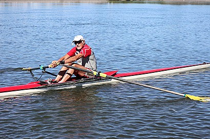 John Disterdick paddles on a Lookout Mountain Rowing sculling club boat he uses to excercise on the Tennessee River in 2017. Disterdick is an avid sportsman who was recently selected into the Tennessee Senior Olympics Hall of Fame (Contributed photo from John Disterdick).