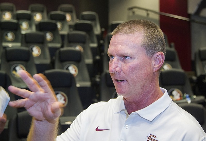Randy Sanders talks during Florida State's media day in August 2015. The former Tennessee, Kentucky and Florida State assistant is now a head coach in the Southern Conference at East Tennessee State.