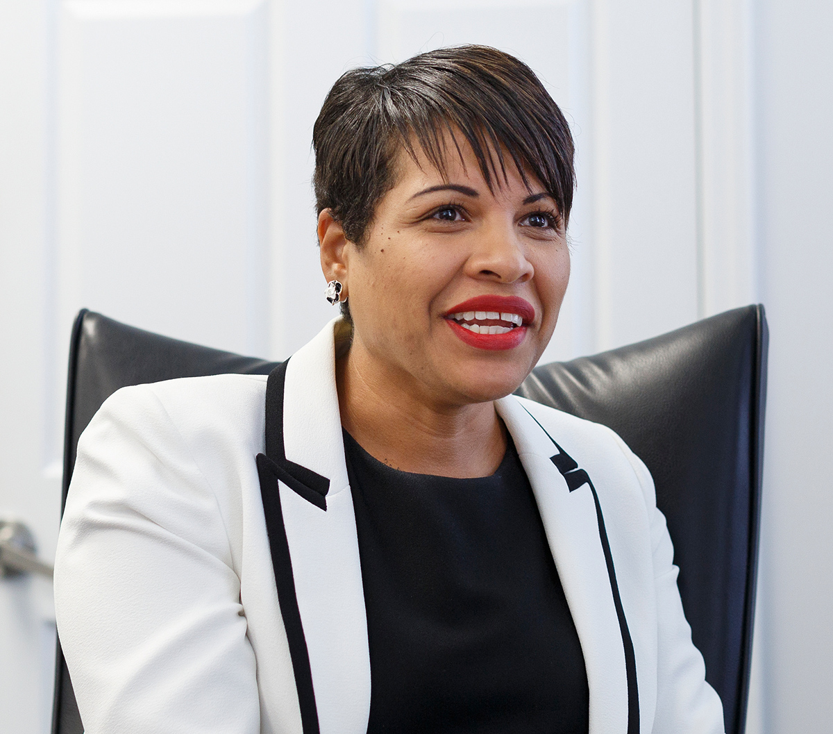 Hamilton County Schools Superintendent Bryan Johnson's wife Candy talks about her husband in his office on Thursday, July 12, 2018, in Chattanooga, Tenn. Johnson is wrapping up his first year as superintendent.