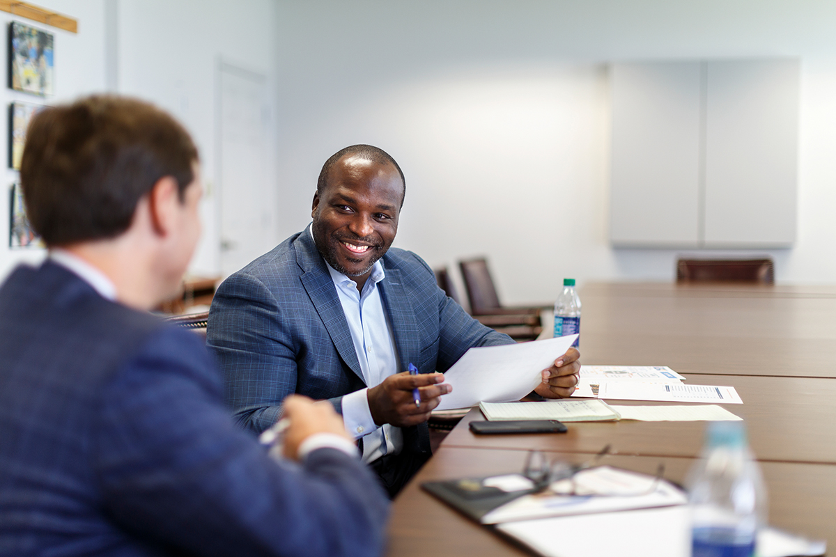 Hamilton County Schools Superintendent Bryan Johnson meets with representatives from United Way at the central office building on Thursday, July 12, 2018, in Chattanooga, Tenn. Johnson is wrapping up his first year as superintendent.