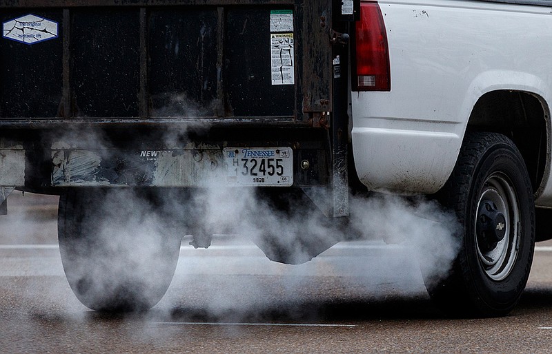 Staff photo by Doug Strickland / 
 Exhaust from a truck can be seen downtown on Tuesday, Feb. 6, 2018, in Chattanooga, Tenn. 