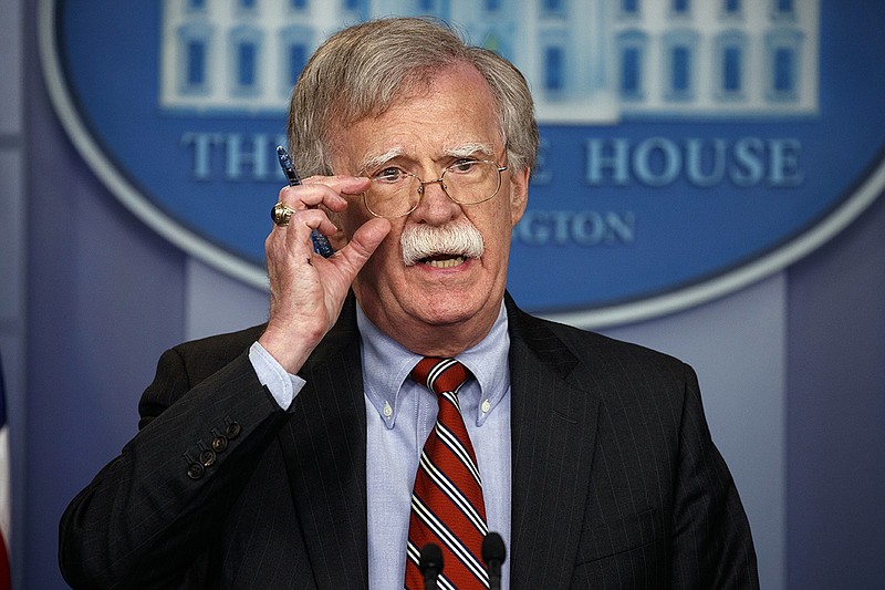 National security adviser John Bolton speaks during the daily press briefing at the White House, Thursday, Aug. 2, 2018, in Washington. The White House says President Donald Trump has directed a "vast, government-wide effort" to protect American elections after Russian attempts to interfere in 2016. (AP Photo/Evan Vucci)