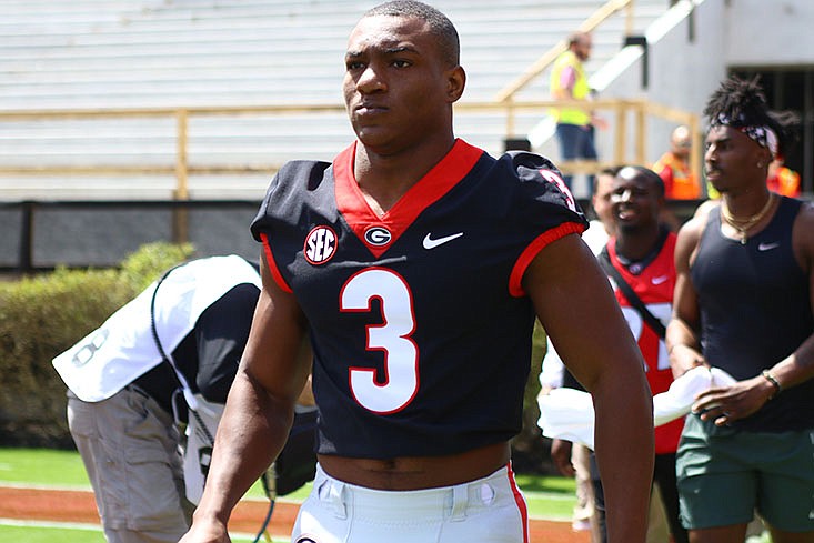 Georgia five-star tailback Zamir White attended but did not play in April's G-Day spring game due to a knee injury he sustained last November during the North Carolina high school playoffs. / Andy Harrison/Georgia photo
