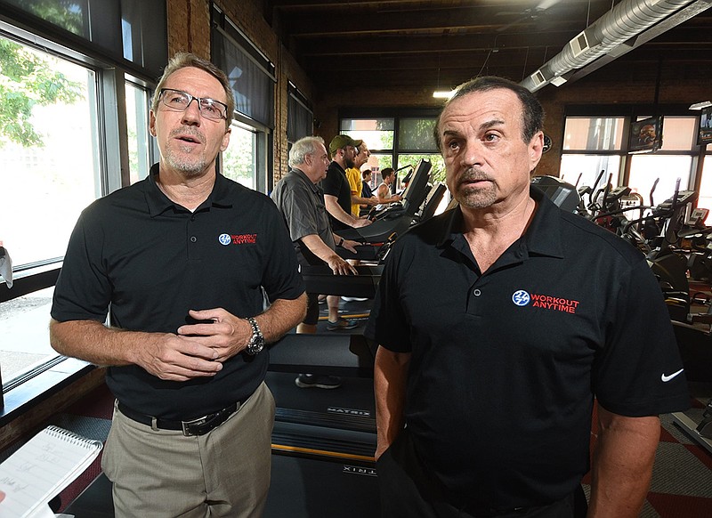 Workout Anytime owner Jeff Londis, left, and regional director Ted Brisebois, talk about the expansion of their business from the Cherokee Boulevard location in North Chattanooga.