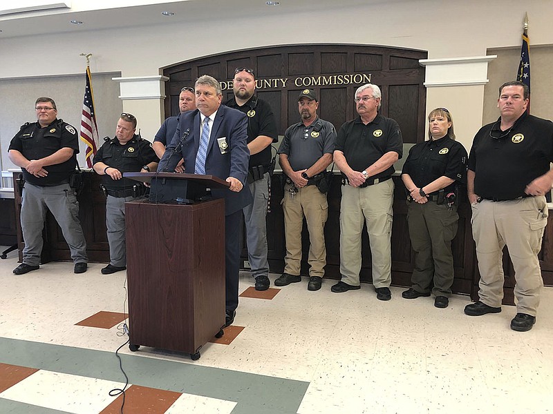 Dade County Sheriff Ray Cross stands before reporters during a news conference at the Dade County Commission building on Aug. 8, 2018, the day after sheriff's Major Tommy Bradford was hit by a suspect in a high speed chase, resulting in the loss of part of his leg. / Staff photo by Rosana Hughes