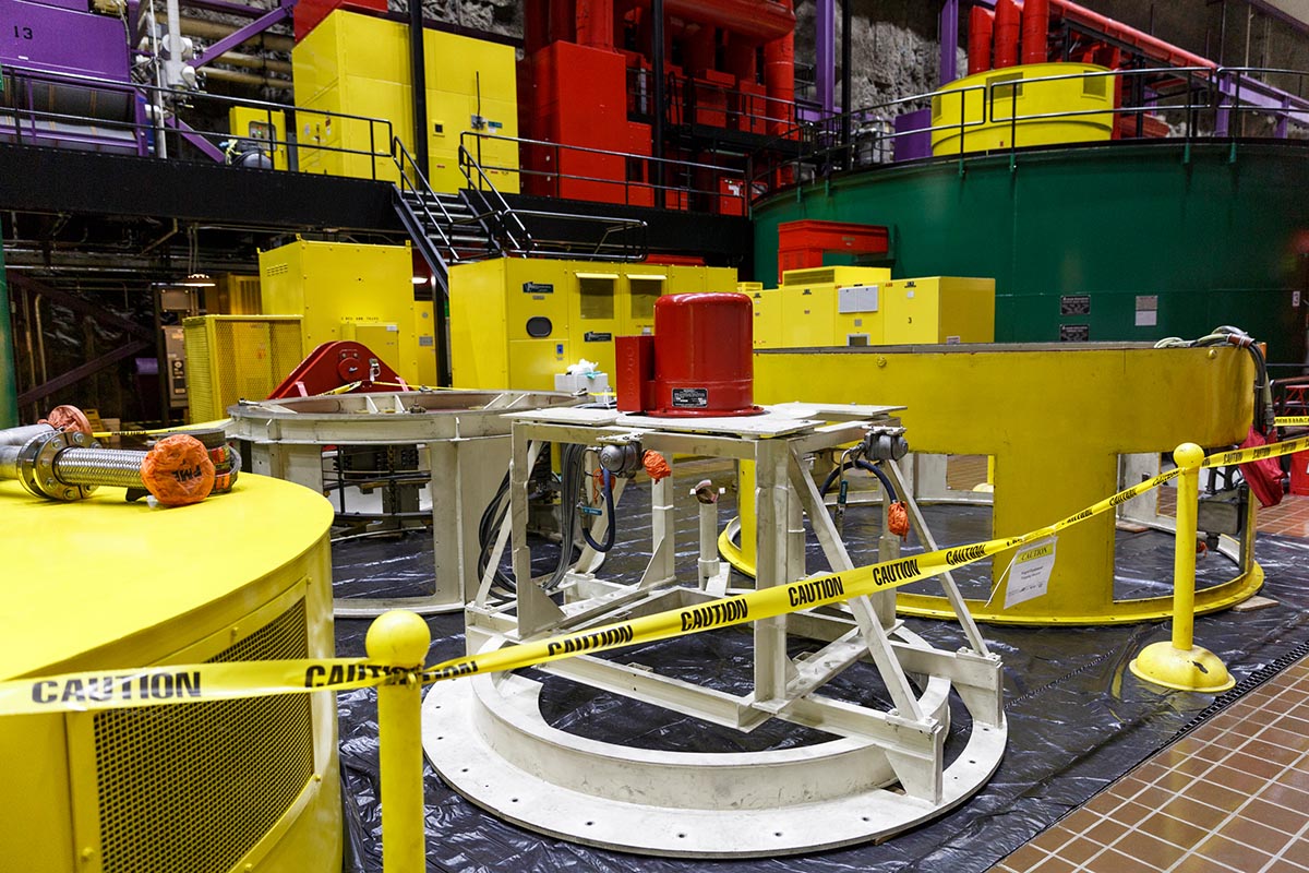 Equipment from a disassembled generator under maintenance is seen on the powerhouse floor inside TVA's Raccoon Mountain Pumped-Storage Plant on Friday, Aug. 10, 2018, in Chattanooga, Tenn. The hydroelectric facility halted tours for the public after the September 11 terrorist attacks in 2001, but they began offering tours again this year.